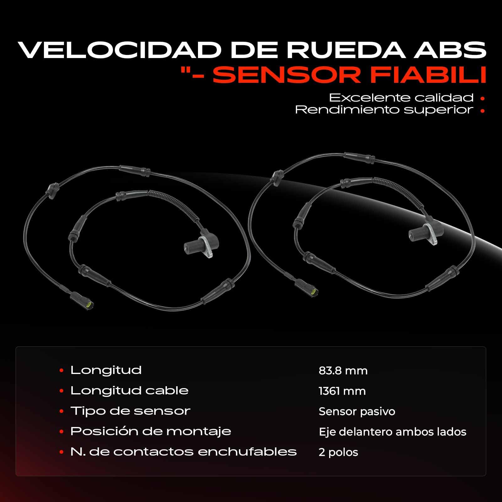 Frankberg 2x Sensor de velocidad de ruedas Sensor ABS 2 Polos Compatible con Carnival II GQ Carnival I UP Replace# 0K55343701A,0K56A43701A