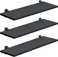 PRAT.K Kit com 3 Prateleiras Pretas 20x60cm – Suporte Preto, Compacto e Versátil (Concept)