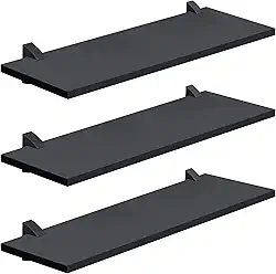 PRAT.K Kit com 3 Prateleiras Pretas 20x60cm – Suporte Preto, Compacto e Versátil (Concept)