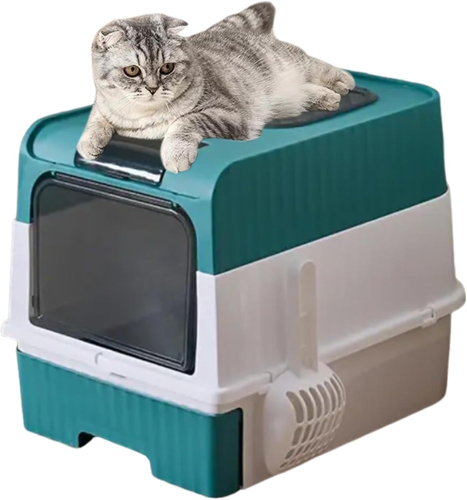 Caja de arena cerrada extragrande para gatos con cuerpo extraíble y cajón de empuje para una fácil recogida, control de olores para gatos gordos y varios gatos