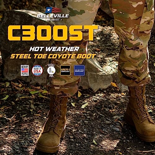 Belleville C300 ST 8" ACU Hot Weather Steel Toe Military Boots for Men - Tactical Army Boots - Safety Rated (EH) - Berry Compliant - Coyote Brown Leather2