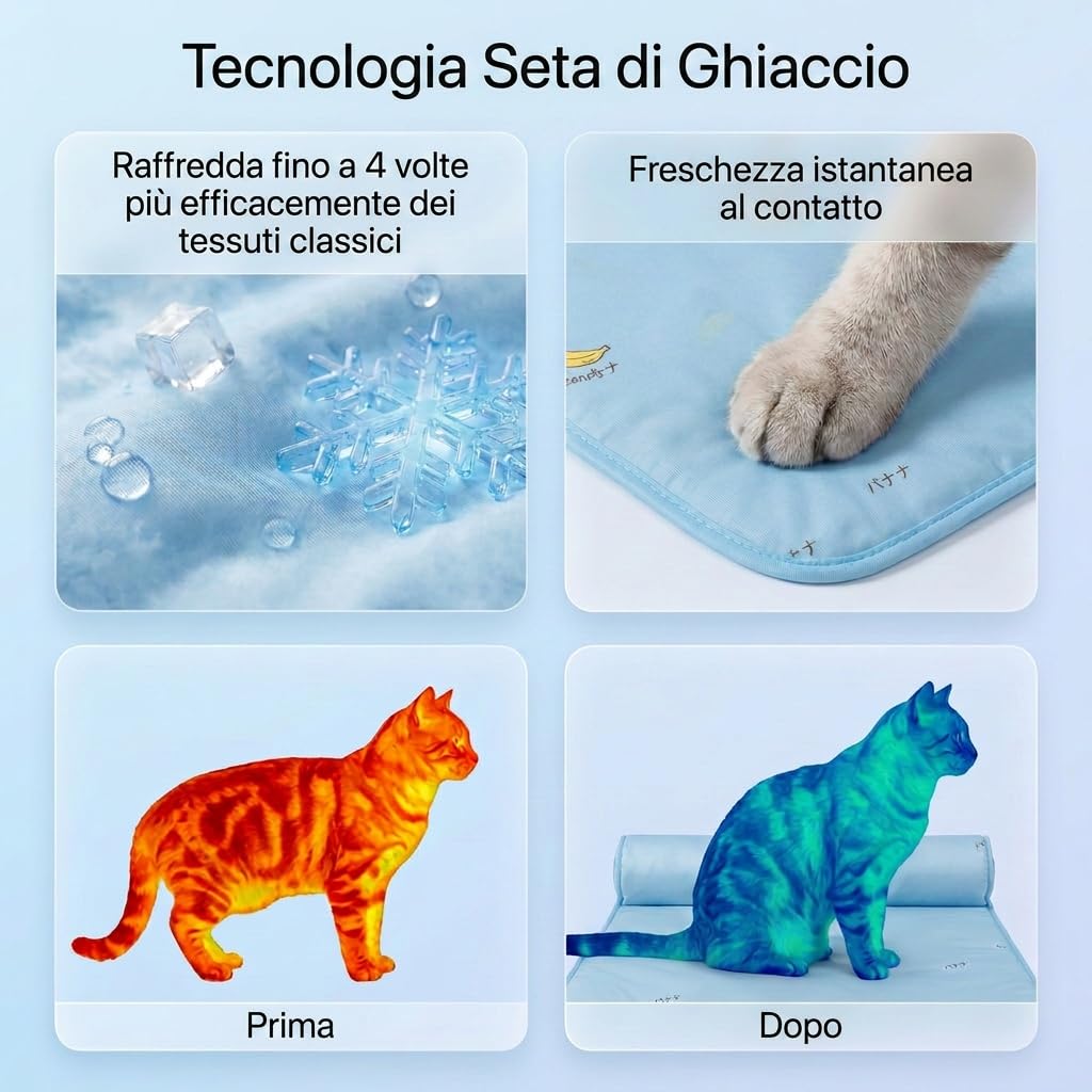 arvento tappetino rinfrescante per gatti, fresco seta ghiaccio M L | tappeto refrigerante cane, materassino auto-raffreddante senza gel fondo antiscivolo lavabile letto estivo traspirante
