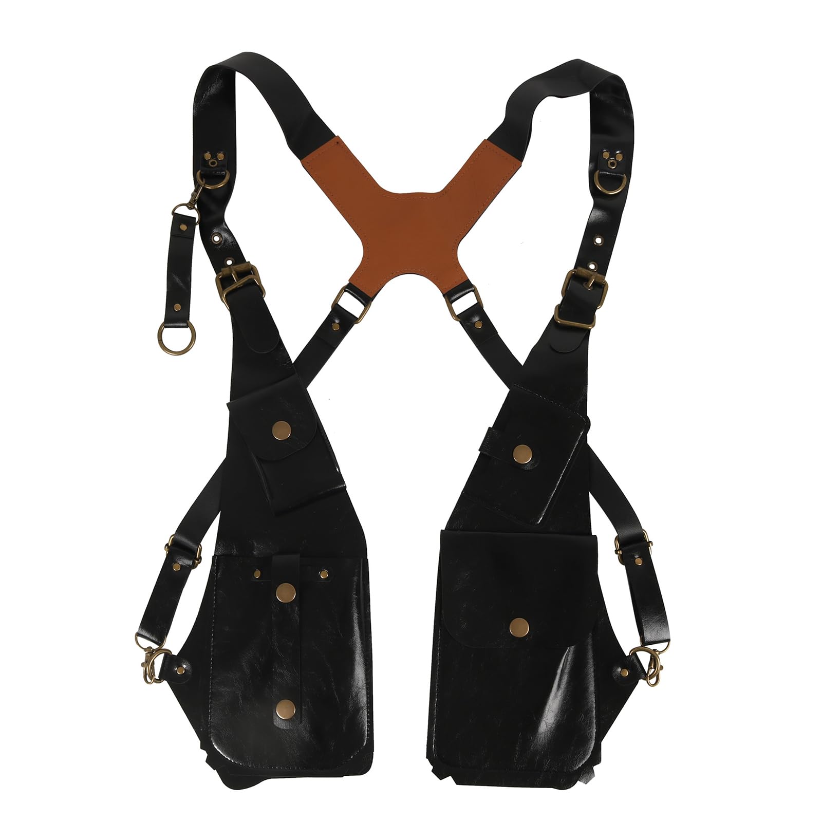 HIOPOIUYT Practical Double Shoulder Armpit Bag PU Leather Shoulder Harness Bag Hiddens Underarm Strap Wallet Phone Holsters Bag, Black