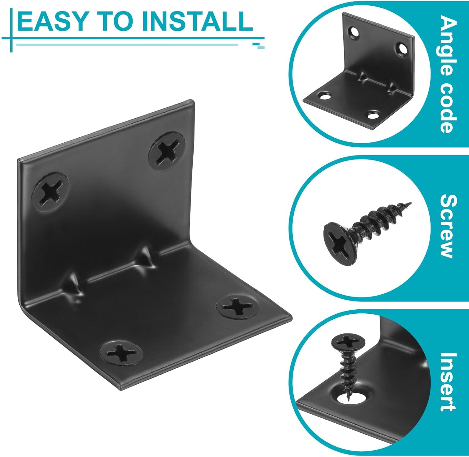 uxcell 20 Set l Corner Bracket Corner Brace Metal Joint Right Angle Brackets Fastener with Screws for Wood Shelves, Black, 1.5"x1.85"x1.5"