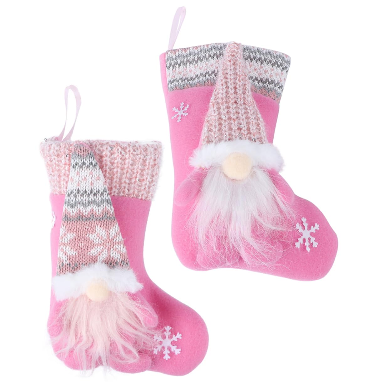 GARVALON Set 2 Pezzi Calze Natalizie a Forma di Pupazzo Senza Volto in Peluche e Tessuto Non Tessuto, Imbottitura in Cotone Pp, Decorazione Classica per Addobbi Natalizi Festivi
