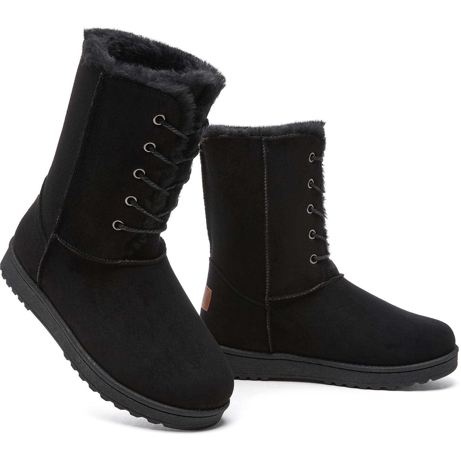 Womens Winter Boots Snow Fuzzy Warm Booties Mid Calf Fluffy Comfort Cute Lace UP Ladies Boots for women