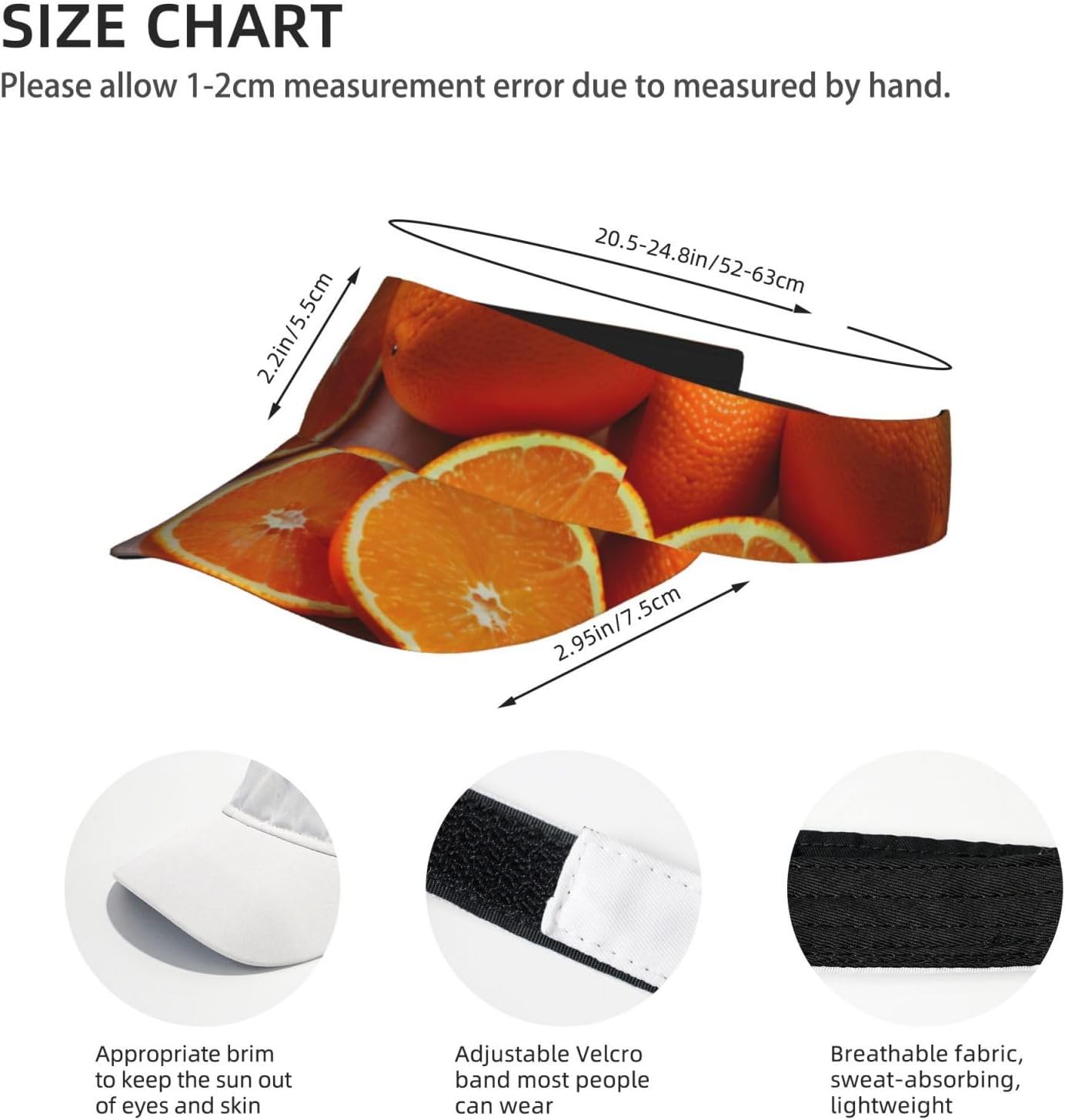 Fresh Orange Fruit Print Sports Sun Visor Men Women Lightweight Cooling Stretchy Visor Hat for Running, Tennis, Golf