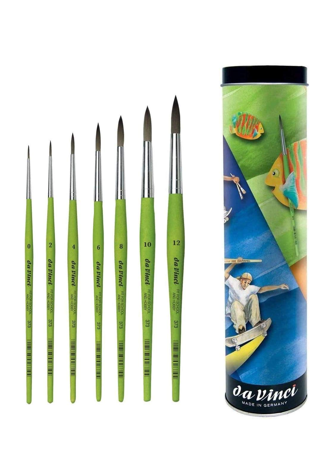 Da Vinci 373 Serie 7 - Set di pennelli sintetici, rotondi, 0,2,4,6,8,10,12 + tubo di stoccaggio
