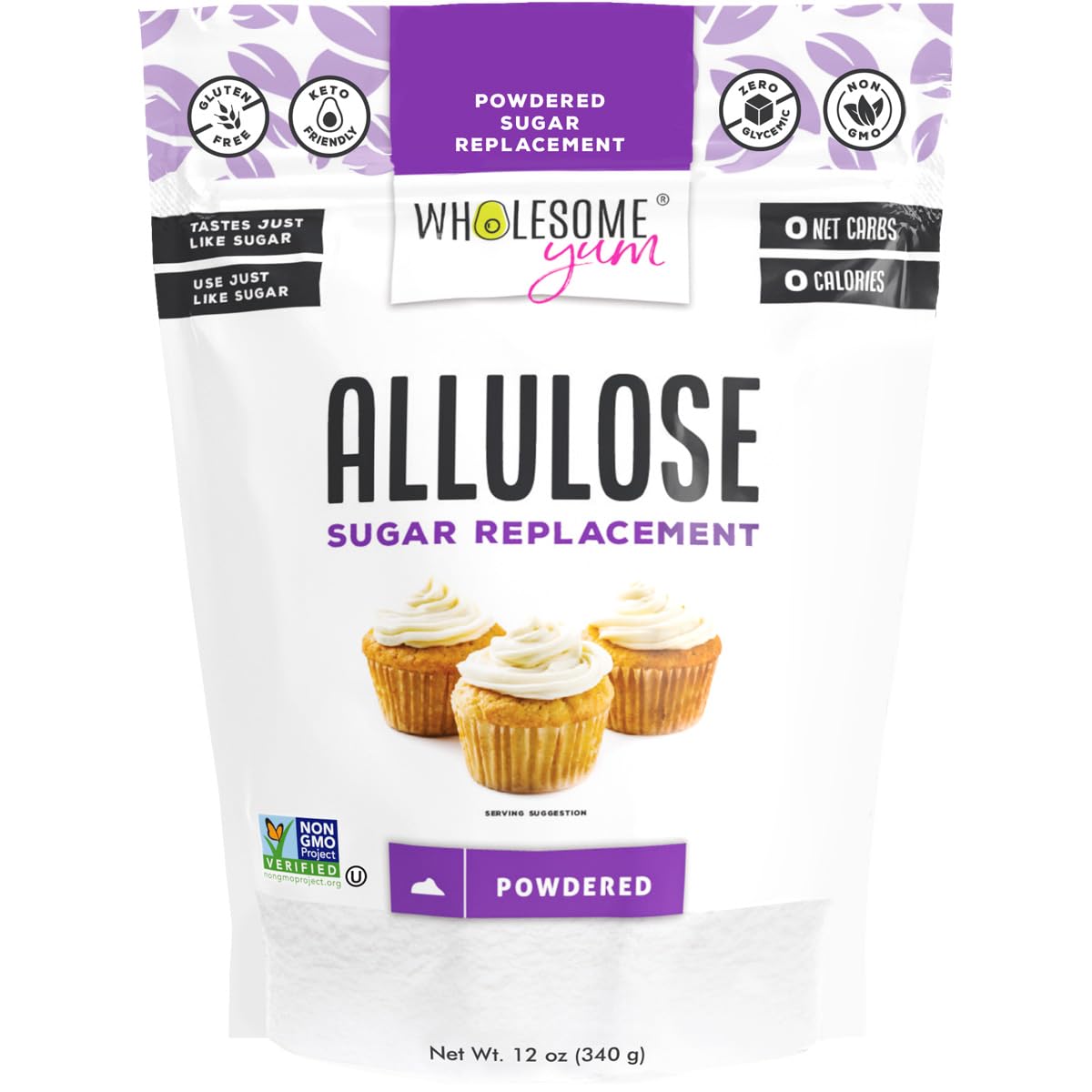 Wholesome YumPowdered Allulose Sweetener - Natural Keto Powdered Sugar Substitute - Non GMO, Zero Carb, 0 Calorie, Sugar Free, No Aftertaste, Tummy Friendly - Confectioners Sugar Replacement (12 oz)