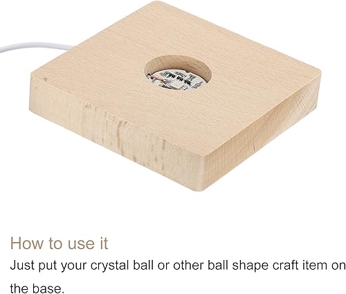Miniatura 3 de MECCANIXITY Soporte de bola de madera LED muestra la base 3.9x3.9x0.8 in luz colorida cuadrada Control remoto USB interruptor para bola de cristal