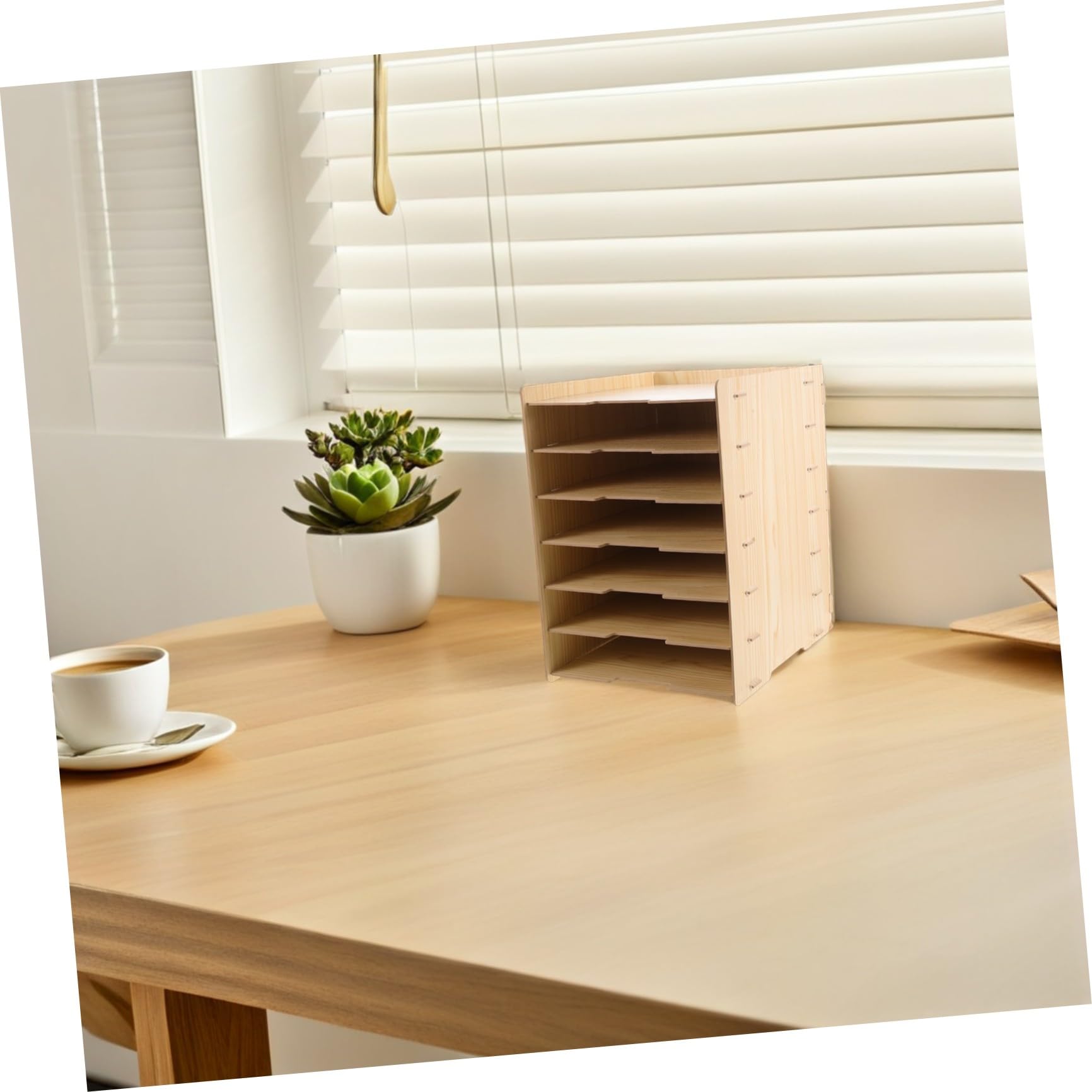 ULTECHNOVO Portadocumenti in Legno a 7 Livelli con Struttura Rinforzata e Design Naturale, Organizer Modulare per Scrivania e Tavoli, Impilabile e Versatile per Ufficio e Casa