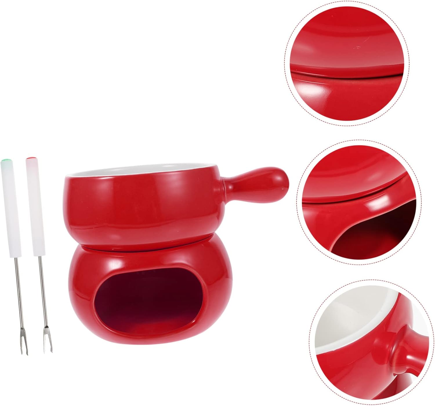Ceramic Chocolate Melting Pot Set for Fondue High Temperature Resistant Easy to Clean Includes Forks for Chocolate Cheese and Dessert Lovers
