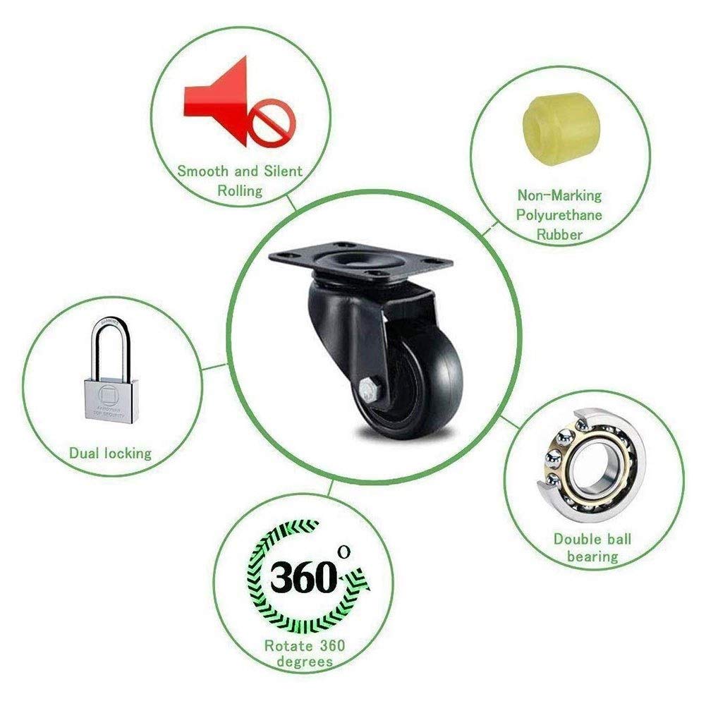 Ruedas de ricino, Ruedas giratorias Mute 4, rodamientos de 50 mm Ruedas con Freno Ruedas giratorias de Alta Resistencia, para Muebles Mesa con Mesa Cama con Ruedas 200KG