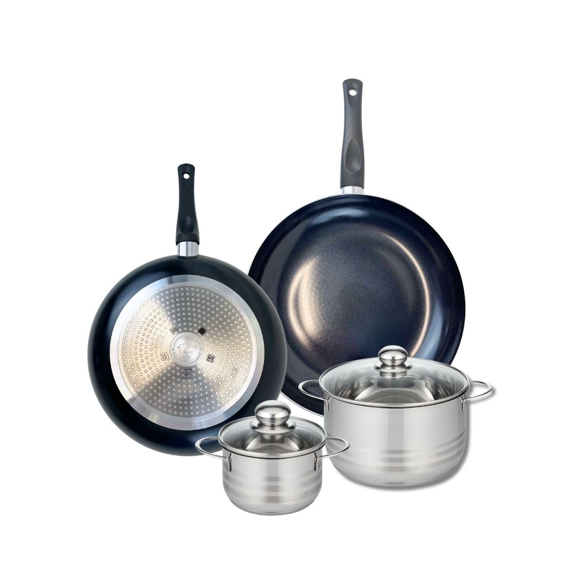 ELO 9738250 Batterie de cuisine 4 pièces, Ensemble de 2 Poêles de cuisson 28 et 32 cm et 2 faitouts 14 et 20 cm Elo Prima Brillant, inox, induction