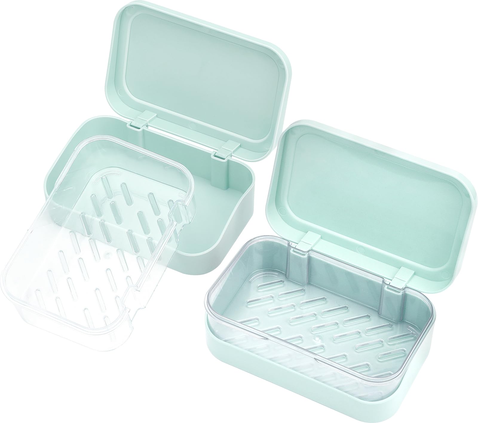 Double Draining Soap Dish with Lid, SAISN Bathroom Soap Holder 2 Pack Travel Bar Soap Case Detachable Slotted Soap Container for Traveling Plastic Soap Box with Cover for Home, Shower, Gym, Blue