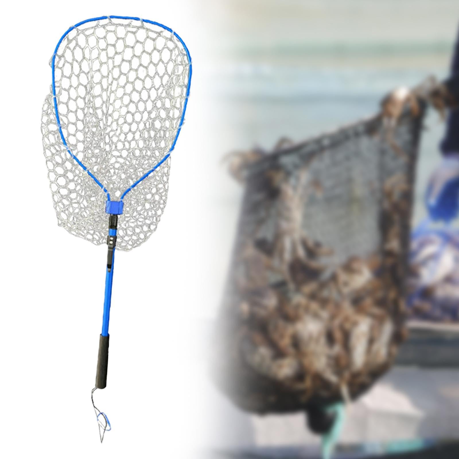 Épuisette de Pêche Filet Pliant Structure Aluminium Manche Extensible Filet Silicone Léger pour Attraper et Relâcher Poissons Adapté à La Pêche, Bleu