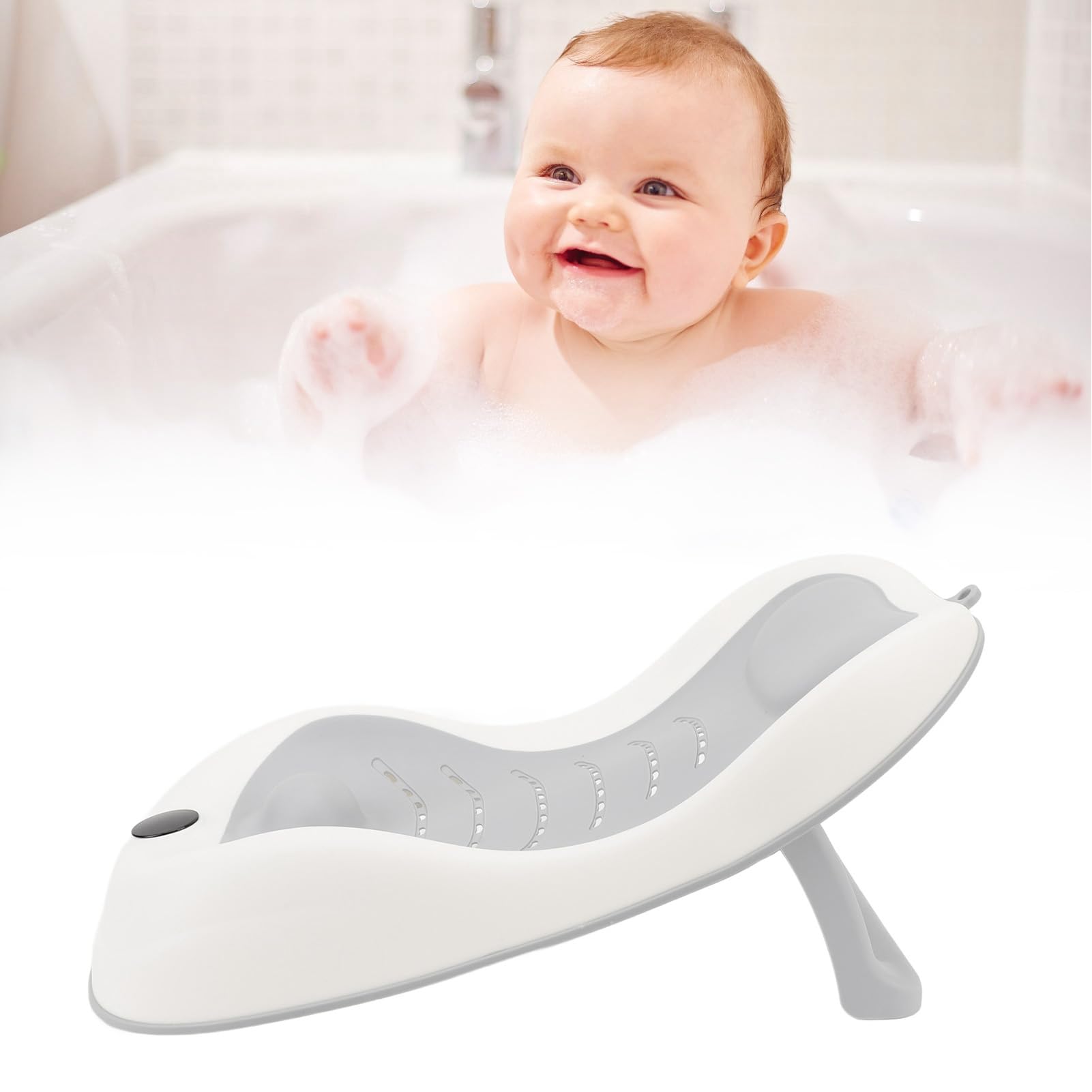 Asixxsix Soporte Plegable para Baño de bebé con Termómetro para Recién Nacidos, Asiento de Baño para bebé, Lavabo Ajustable para Bañera de (GRAY)
