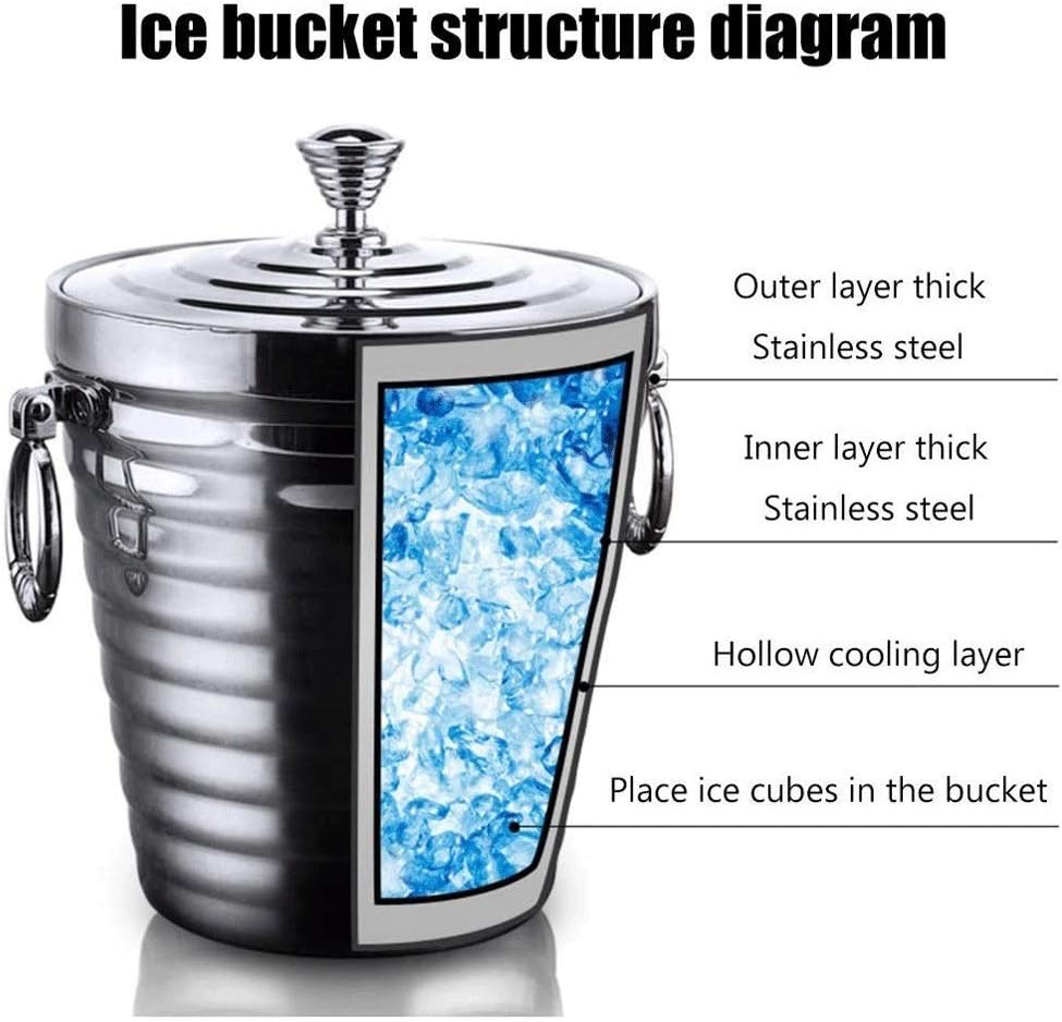 Ice Buckets with Stainless Steel Tongs, Wall Bucket with Lid,Silver Wine Chiller for Bar for Camping(Small)