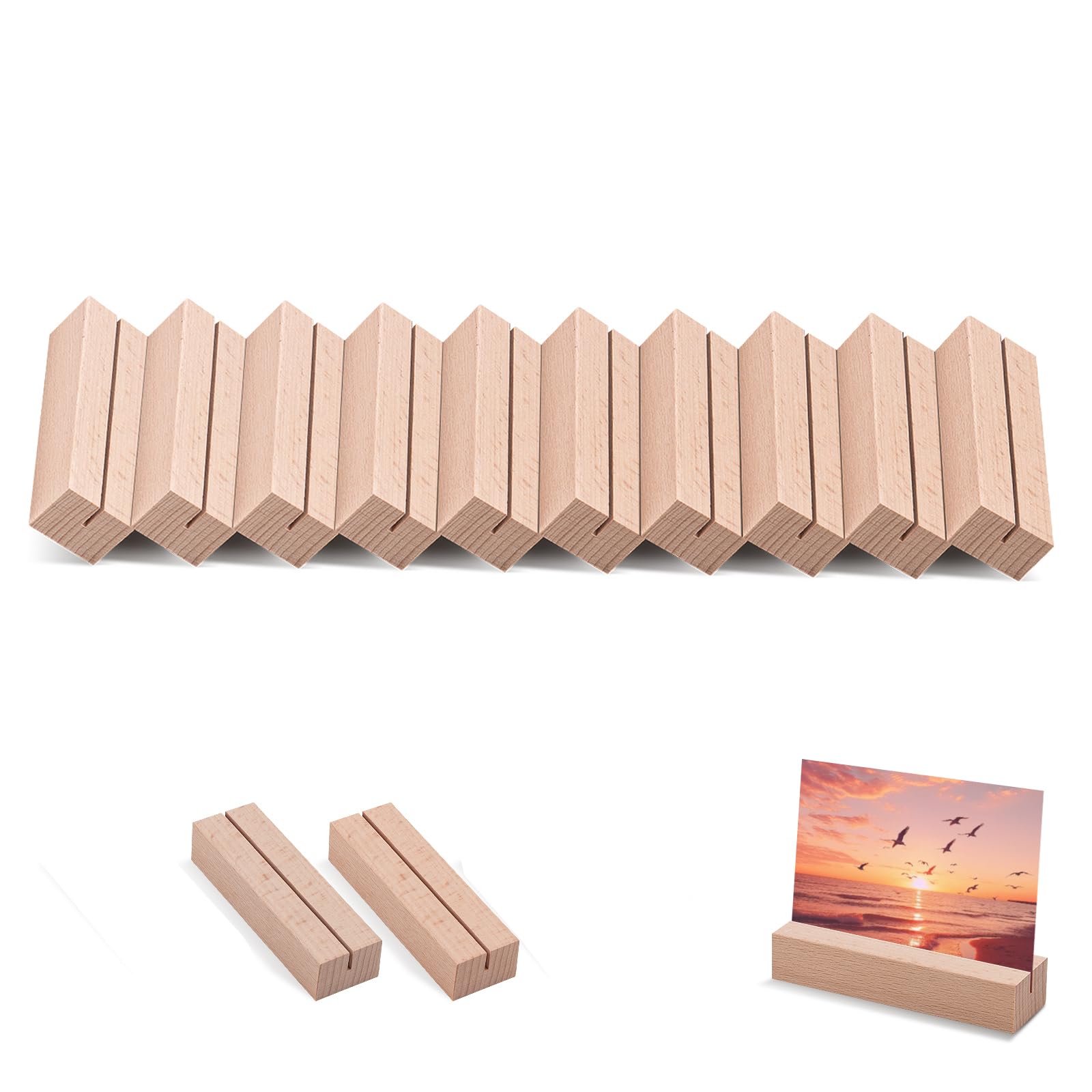 Portacarte In Legno Di Faggio - 12 Pezzi Da 15 Cm, Per Matrimoni, Feste, Ristoranti (Portamenu, Portanumeri Tavolo)