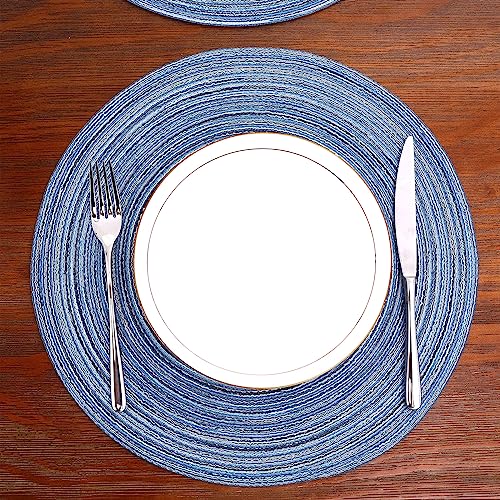 Image of SHACOS Round Braided Placemats Set of 6 Circle Place Mats Kitchen Table Mats for Dining Table Wedding Party (Blue Gray, 6)