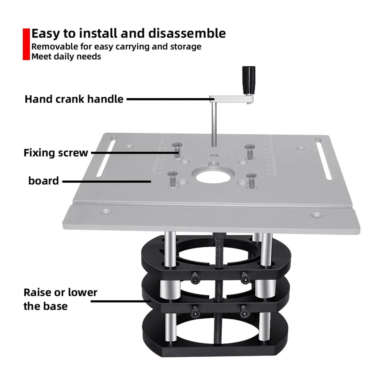 Placa de inserción de Mesa de enrutador, aleación de Aluminio, Tablero abatible para fresado de Madera, Herramienta Auxiliar para carpintería (tamaño: 1 Juego Negro)
