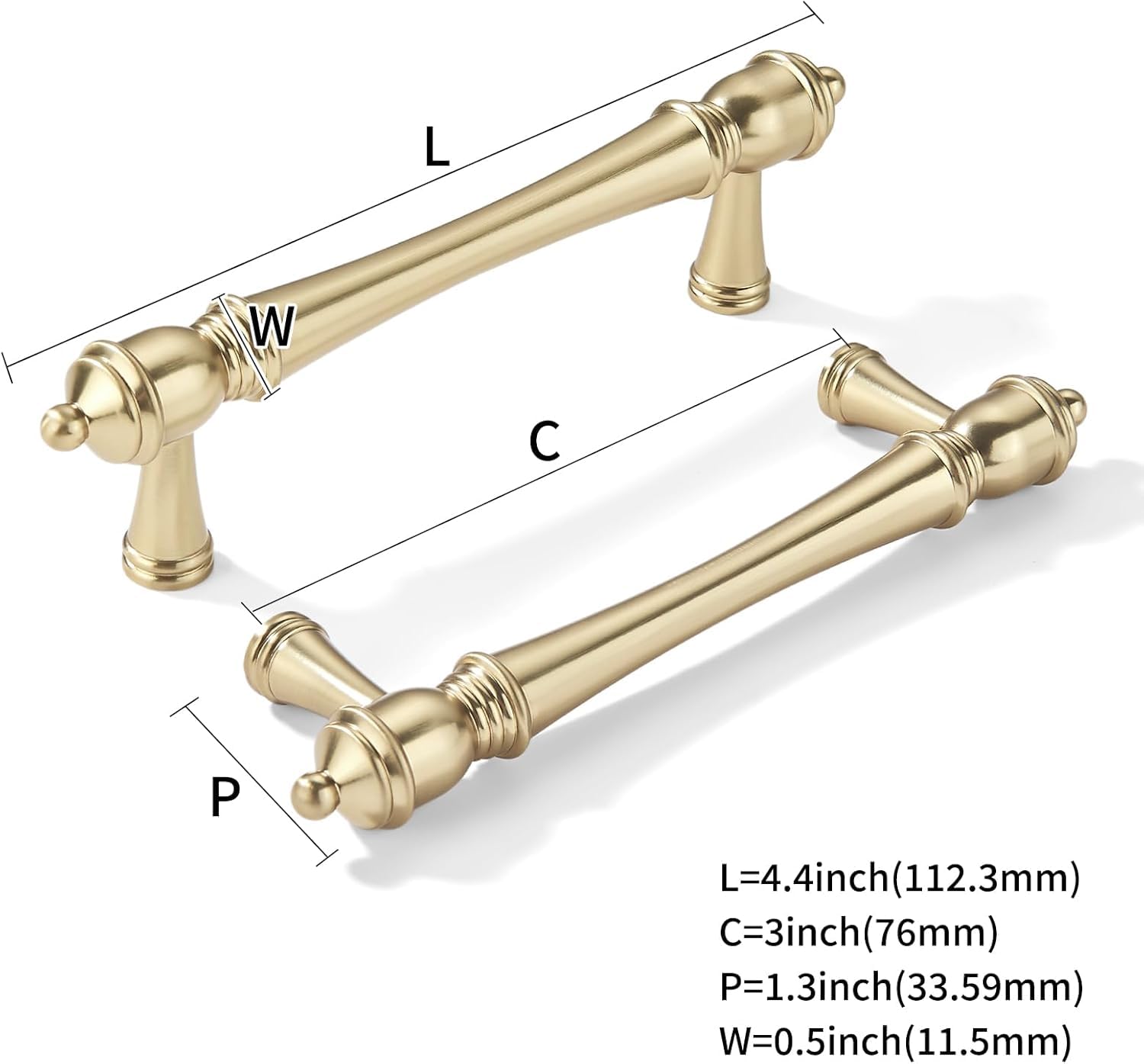 KHTUMEWARE-BRASS419 Unlacquered Brass Cabinet Pulls CTC 3 in (76 mm) in Unlacquered Brass — KHTUMEWARE