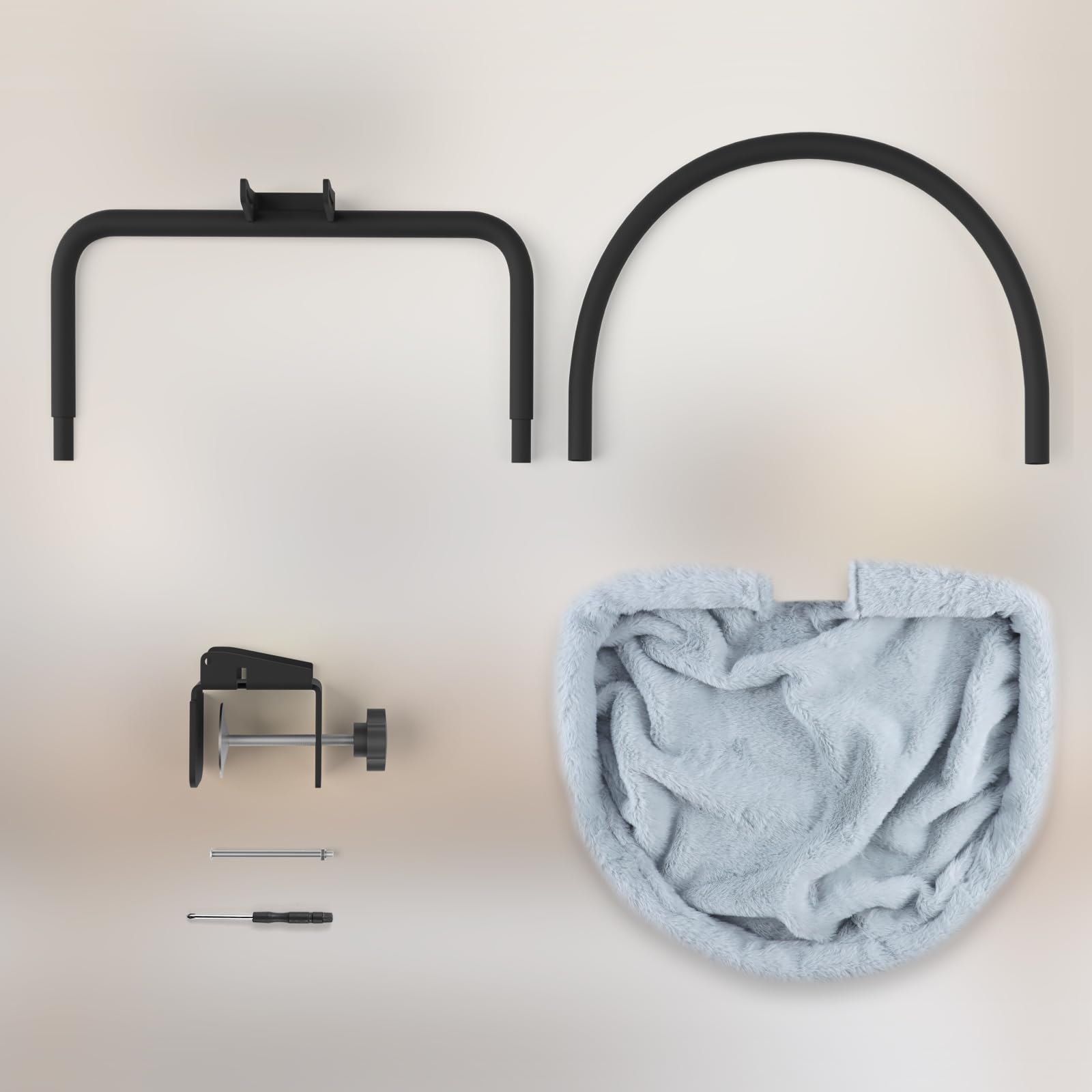 Lit de Bureau pour Chat Demi-Circulaire Supporte 15kg Gris Hamac | Fausse Fourrure de Lapin Douce, Pliable & Gain de Place, Amovible Lavable en Machine, Pour Plateaux 2-8cm d’Épaisseur,