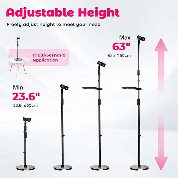 Hands-Free Hair Dryer Stand Holder with Strong Suction Base-63in/160cm Height Adjustable Floor Blower Stand Holder, 180 Degrees Rotatable Larger Clamp Countertop Blow Dryer Stand for Salons or Home Use