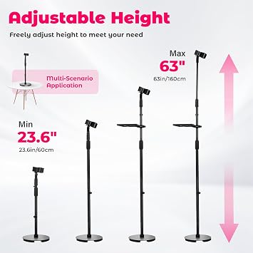 Hands-Free Hair Dryer Stand Holder with Strong Suction Base-63in/160cm Height Adjustable Floor Blower Stand Holder, 180 Degrees Rotatable Larger Clamp Countertop Blow Dryer Stand for Salons or Home Use