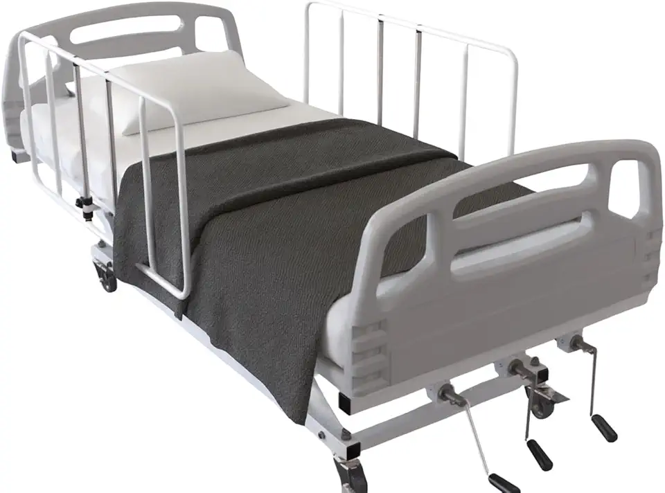 Cama Hospitalar Manual 7 Movimentos com Elevação da Altura do Leito com Colchão D28 Grades Semi Luxo