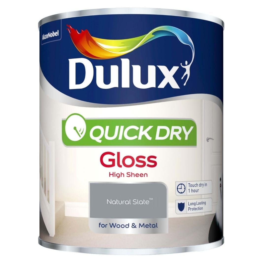 Natural Slate Quick Dry Gloss Paint 750ml | Interior Wood and Metal Paint | High Shine Durable Finish | Fast Drying Trim Paint for Doors Skirting Boards Radiators and Furniture