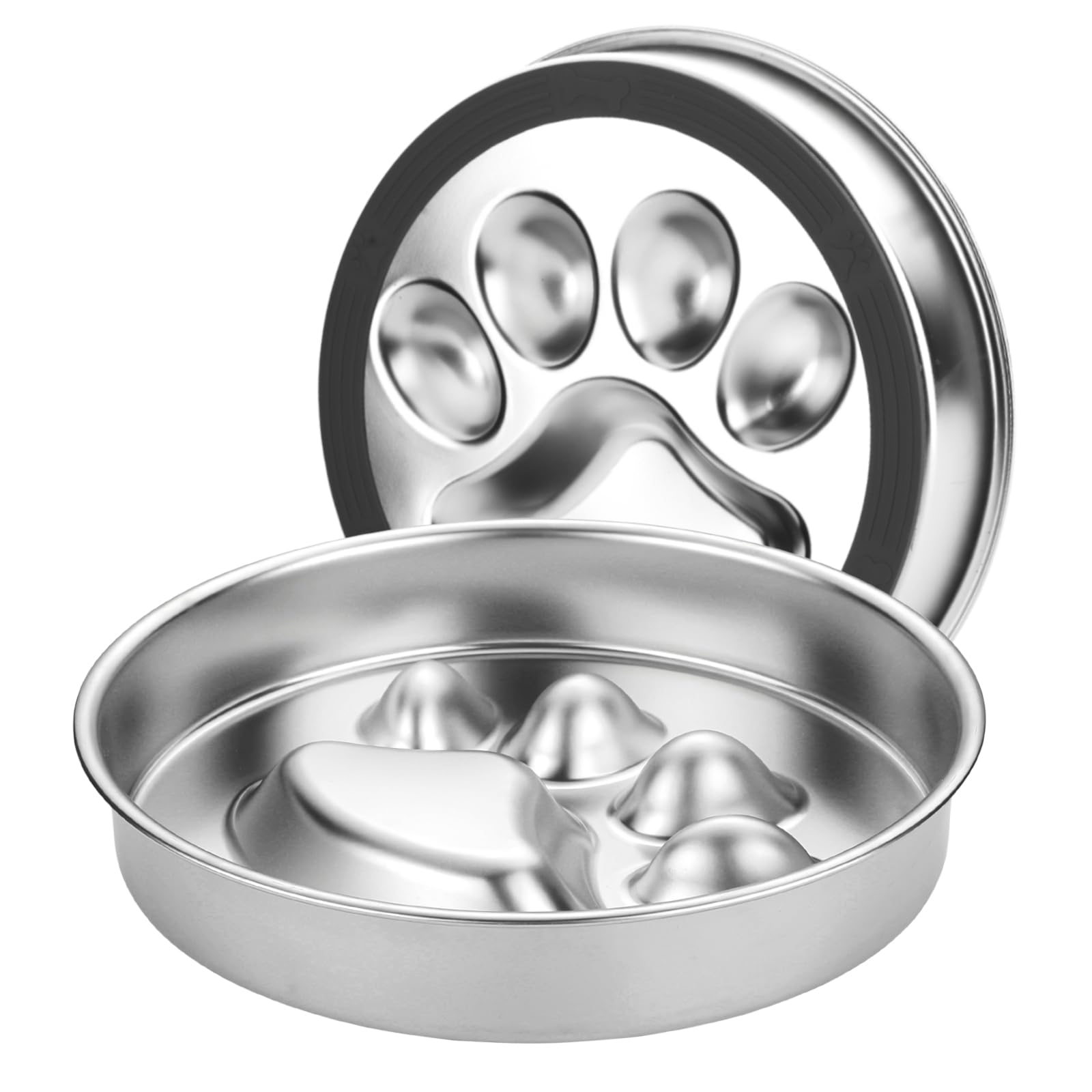 Slow Feeder Dog Bowls Stainless Steel Bowl with Non-Slip Rubber Base Metal Bowl for Small Medium Large Breed Dogs