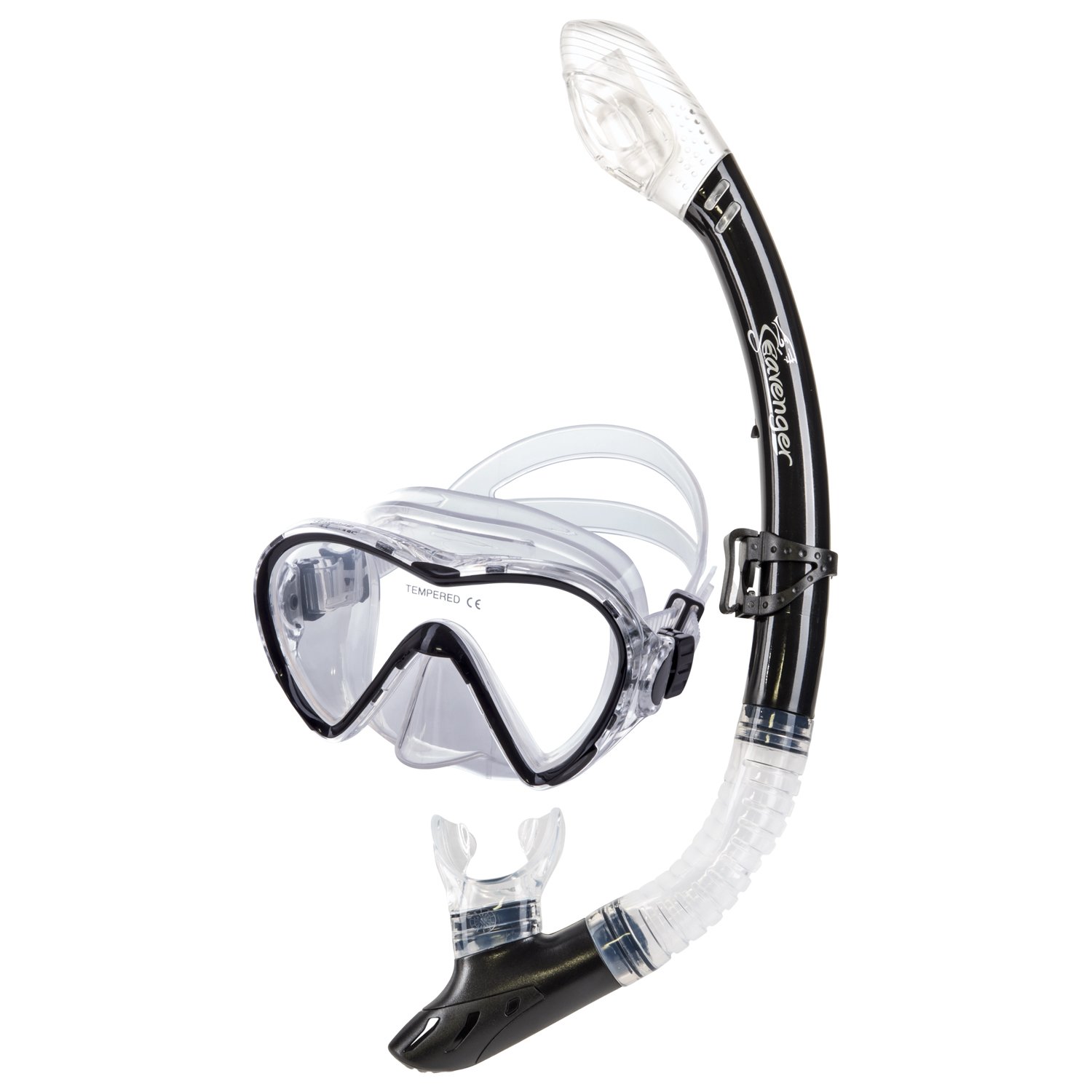 Seavenger Aviator Mask and Snorkel | Snorkeling Set with Dry Top | Men and Women (Black)