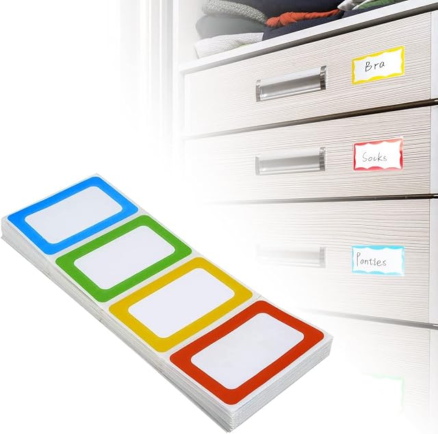 Name Tag Labels 89x57mm 200 Stickers Colourful Name Label Waterproof Adhesive Name Tags, Sticky Labels for Clothes, Office and School