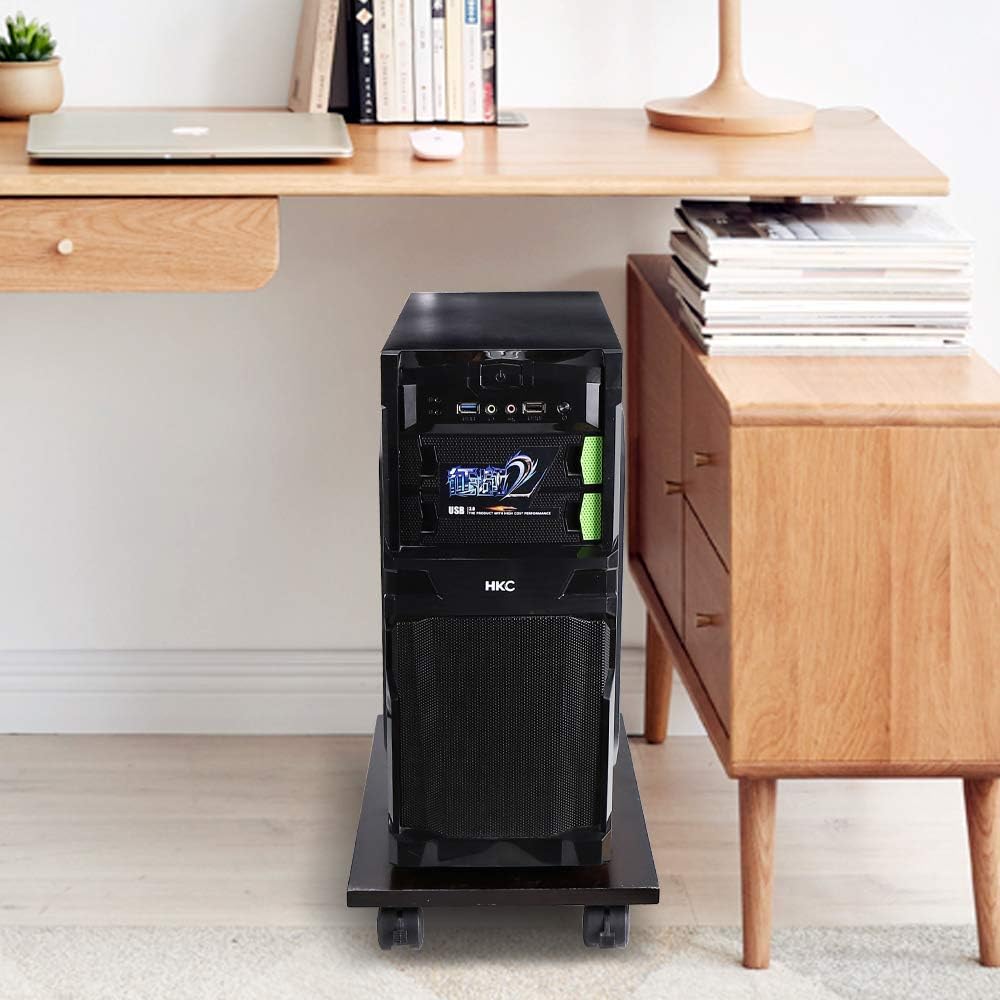 Computer Tower Stand CPU Holder Stand with 4 Mute Caster Wheels Bamboo Desktop Floor Stand (Brown) : Office Products