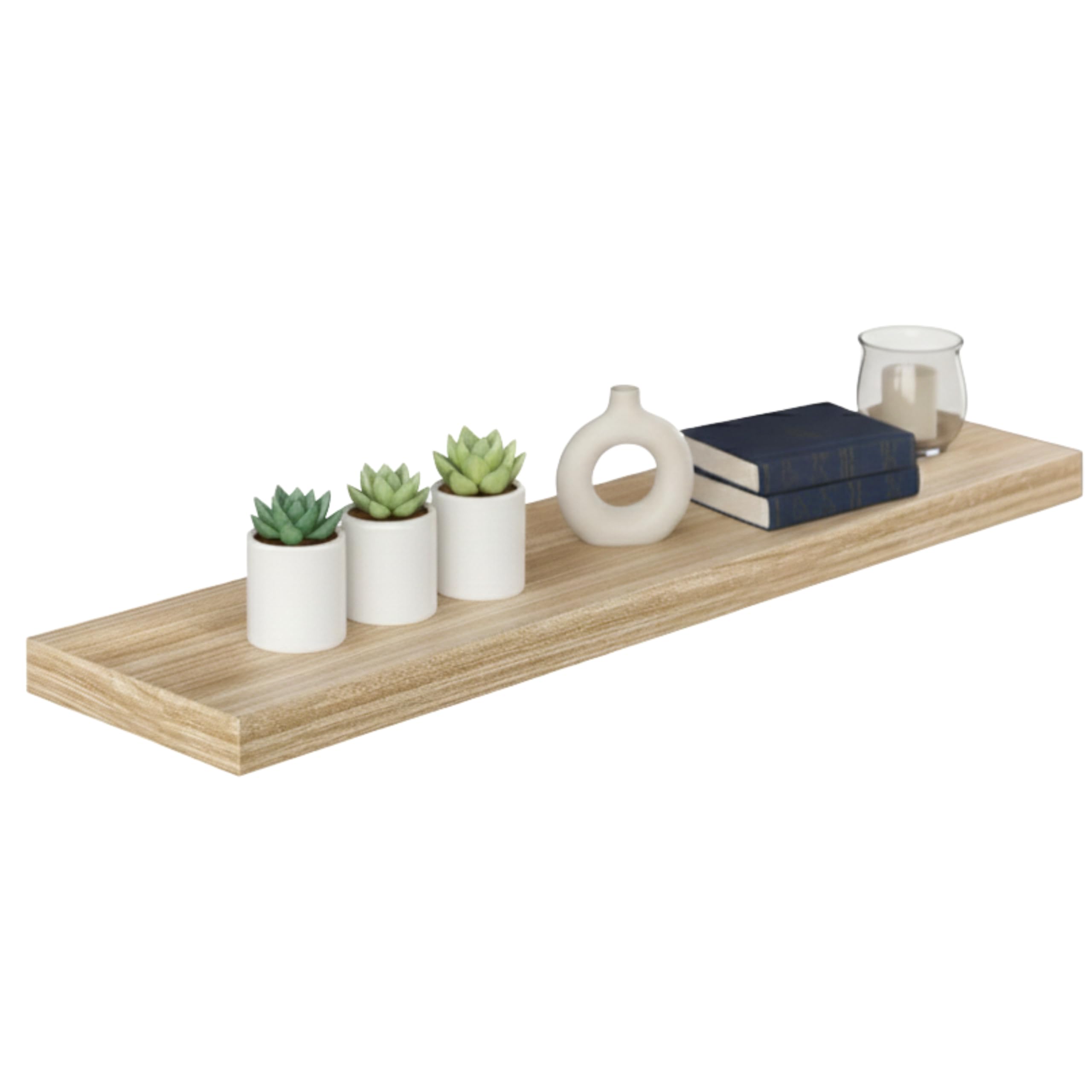 CASARIA® Floating Shelf 70cmx23cm Home and Kitchen Room Decor, Wall Shelving for Living Room, Office, Bathroom 38mm MDF with Hidden Wall Fixing, 15kg Floating Shelf Capacity | Oak — image 1