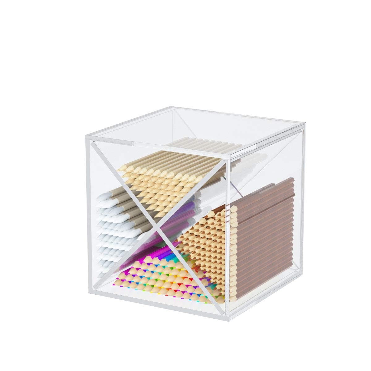 Sponsored Ad - HOMANLY X-Cube Clear Acrylic Storage Organizer 4 Compartment Pen Pencil Brush and Lipstick Holder Versatile Desk Organizer and Vanity Organizer for Office Home and Bathroom Accessories