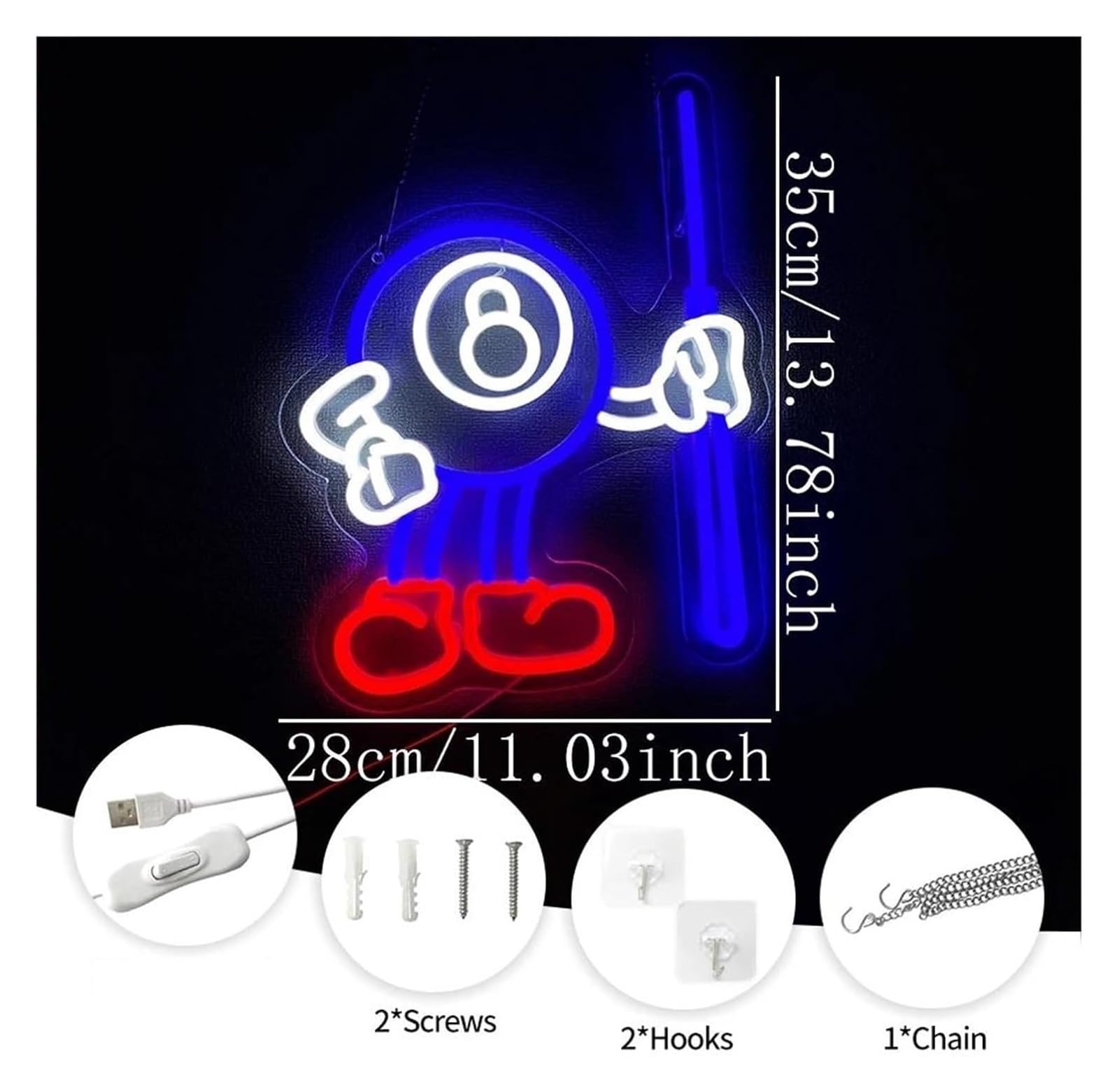 Luci al neon Decorazione luminosa al neon da biliardo per insegne a LED decorazione per sala 35 cm x 28