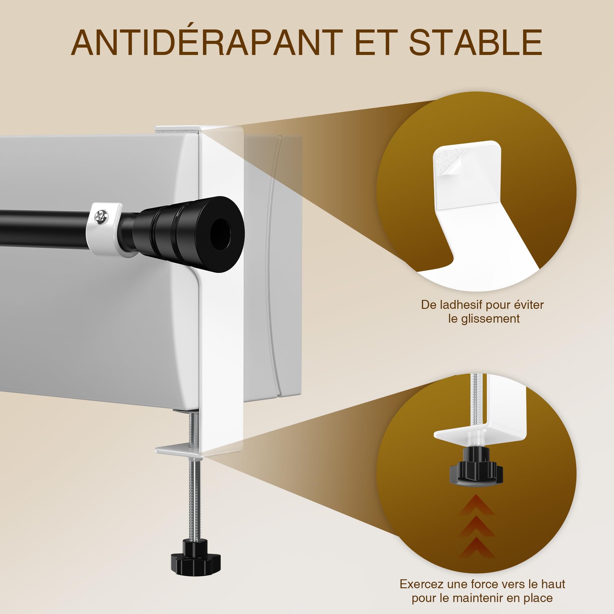 2 Supporti per Bastone Tenda senza Forare – Bianchi, Universali, per Cassonetto Tapparella, in Metallo, Installazione Senza Attrezzi