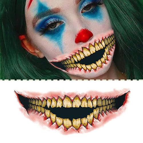 Miniatura 4 de Tatuajes temporales de Halloween de payaso de terror, calcomanías de tatuaje de boca de terror de Halloween, tatuajes temporales de Halloween,