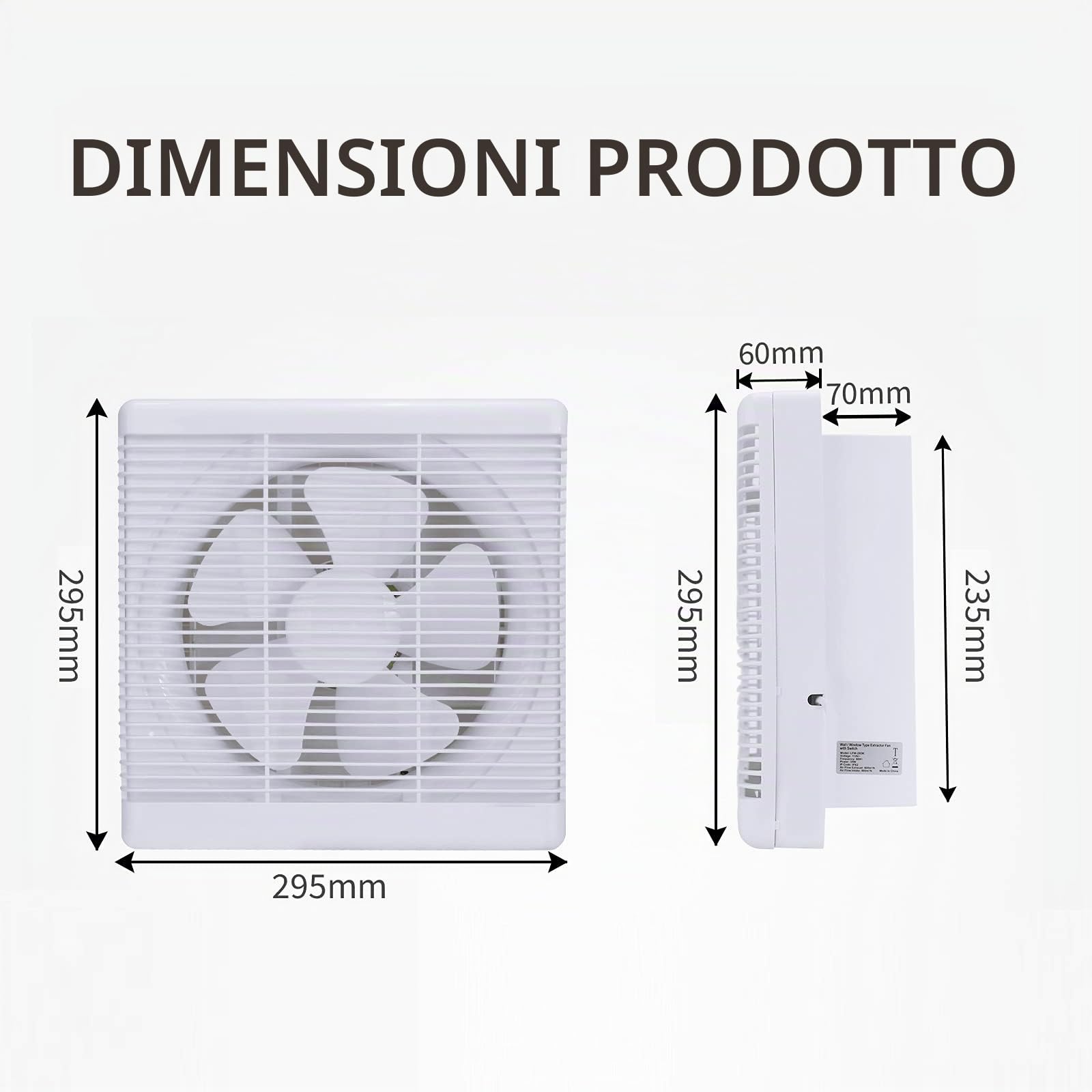 Ventilatore di Scarico 500m³/h 2 Direzioni Reversibile Forte flusso d'aria Parete Montato Ventilatori, Utilizzati Per Ventilazione Ventilatori per Cucina, Bagno, Windows Loft e Cantina(8 pollici)