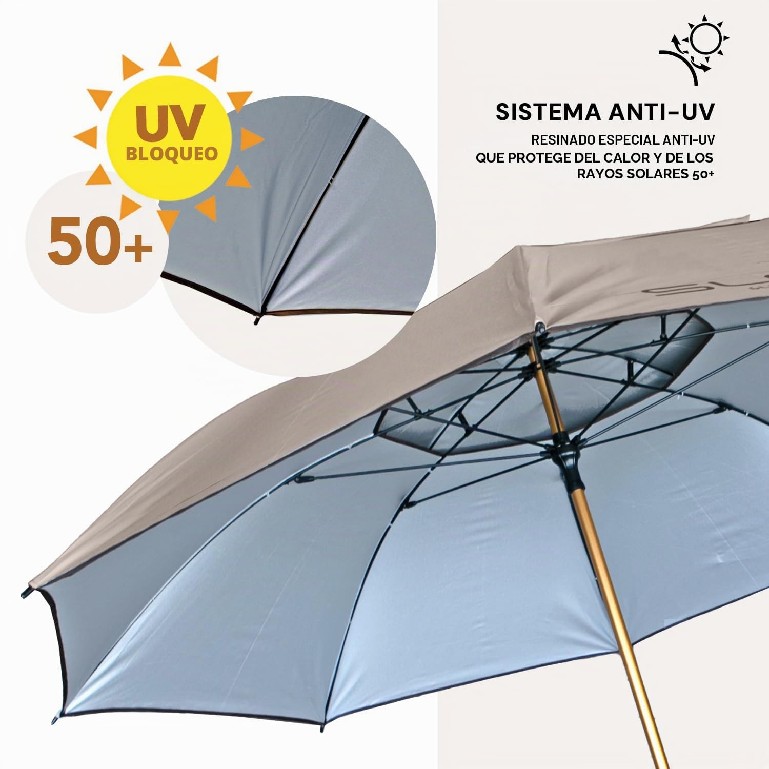 PERLETTI Sombrilla Playa Grande Antiviento Plegable - Parasol Jardin Proteccion UV con Soporte Diseño Moderno - Sombrilla Terraza Exterior Inclinable con Funda Transporte Ligero - Diámetro 165 cm