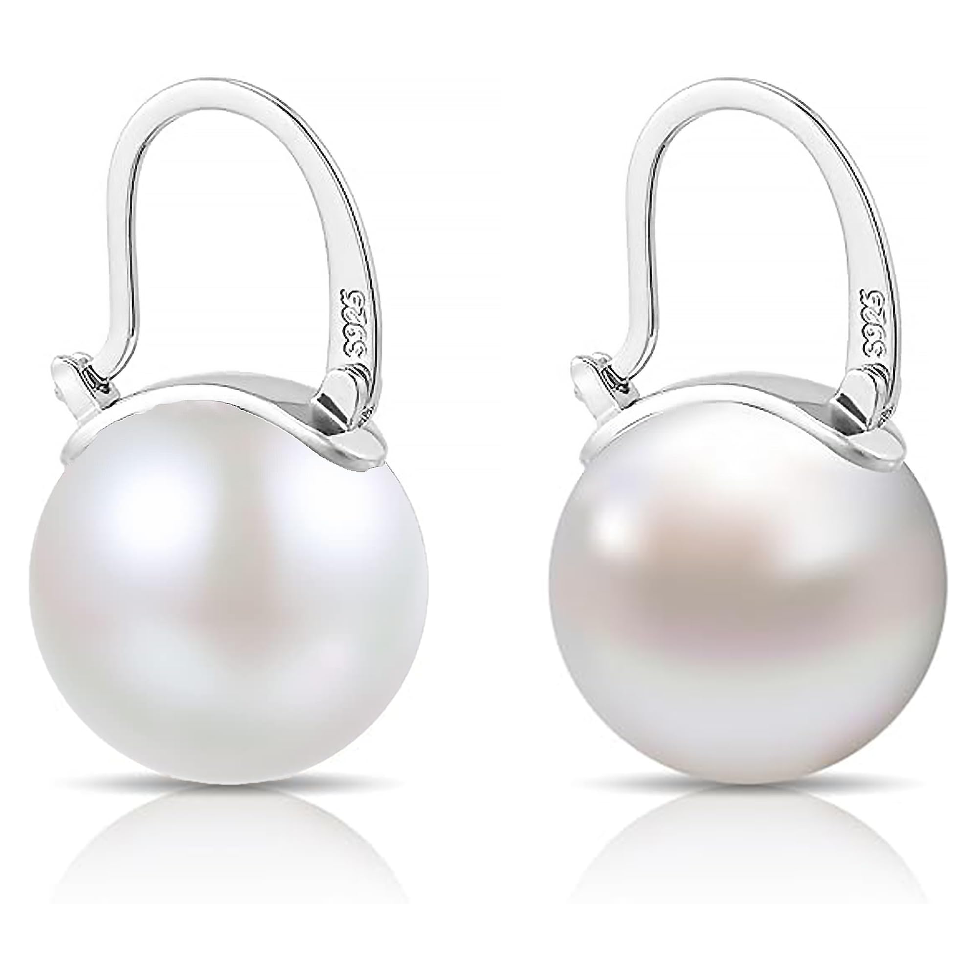 HUGE TOMATOPearl Hoop Earrings, 14mm Elegant Big Pearl Earrings S925 Silver Pin Clasp for Women Fashion, Dangle Earrings for Gift, Sterling Silver, Pearl