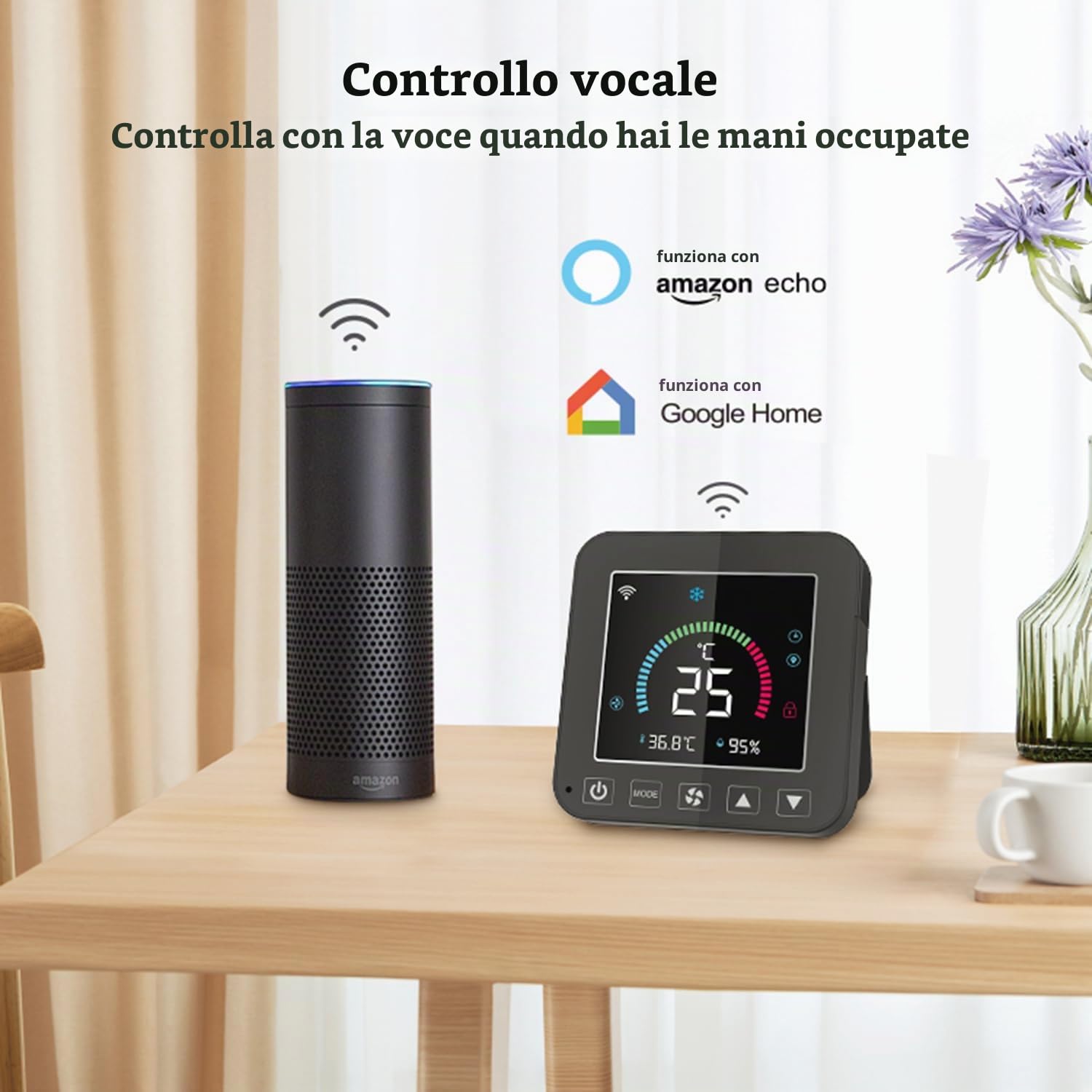 Smart termostato per condizionatore d'aria: termostato WiFi per casa, termostato programmabile con sensore di temperatura e umidità, controllo IR intelligente per AC portatile, AC da finestra e pompe
