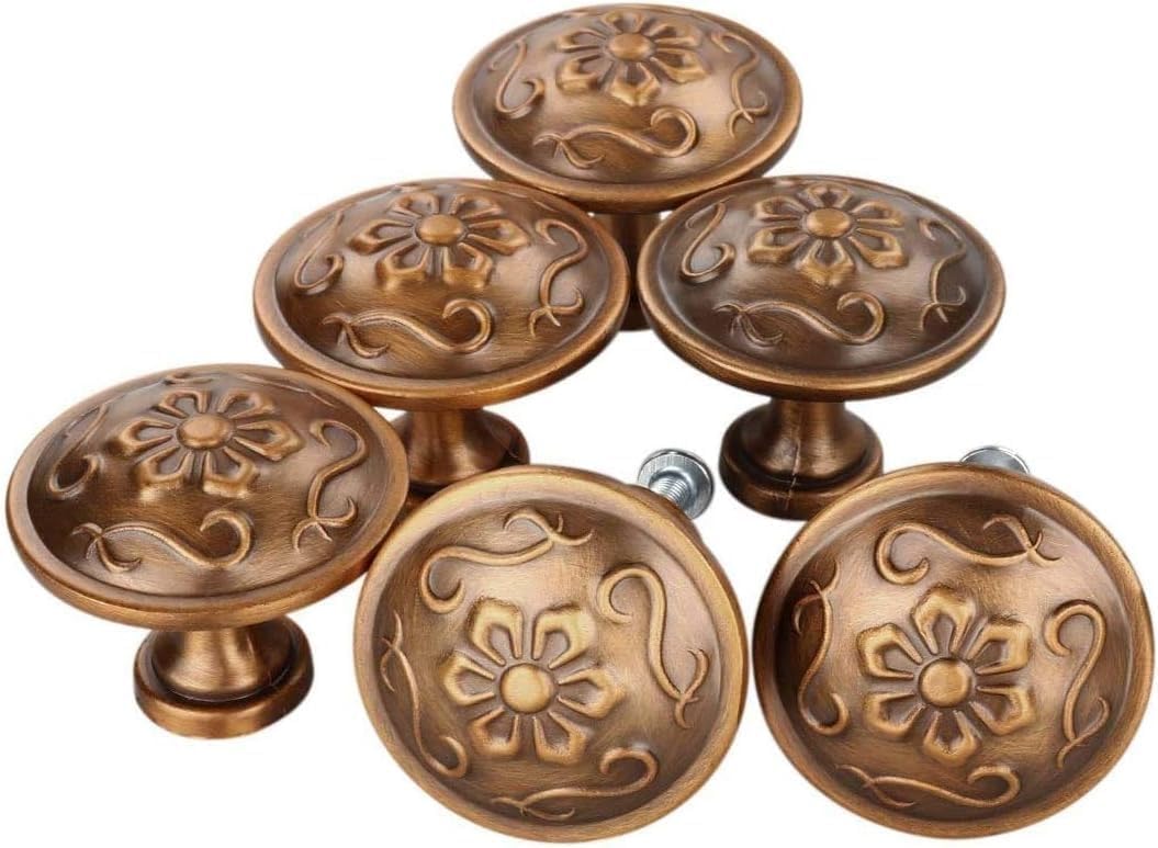 Retro Pull Handles,Round Knobs 6 Pcs Drawer Knobs 30mm Traditional Oil Rubbed Bronze Furniture Door Cabinet Hardware Drawers Pull Handles Round Knobs, Black (Color : Brown)