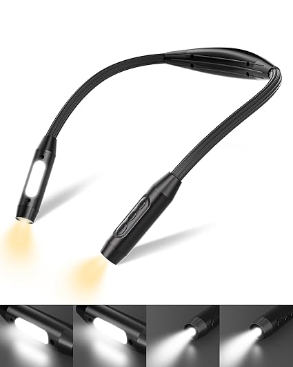 Alampan LED Neck Reading Light, X920 Longer Arm Book Light for Reading in Bed, Eye Protection Wide Lamp & Narrow Beam, 3 Colors, 80 H Long Lasting, Rechargeable Around Neck Light, Knitting, Crafting