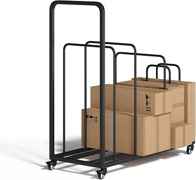 Cardboard Box Organizer, Metal Carton Cart Stand, Ajustable Carton Storage Rack with Wheels and Handle, Carton Box Organizer for Home Warehouse