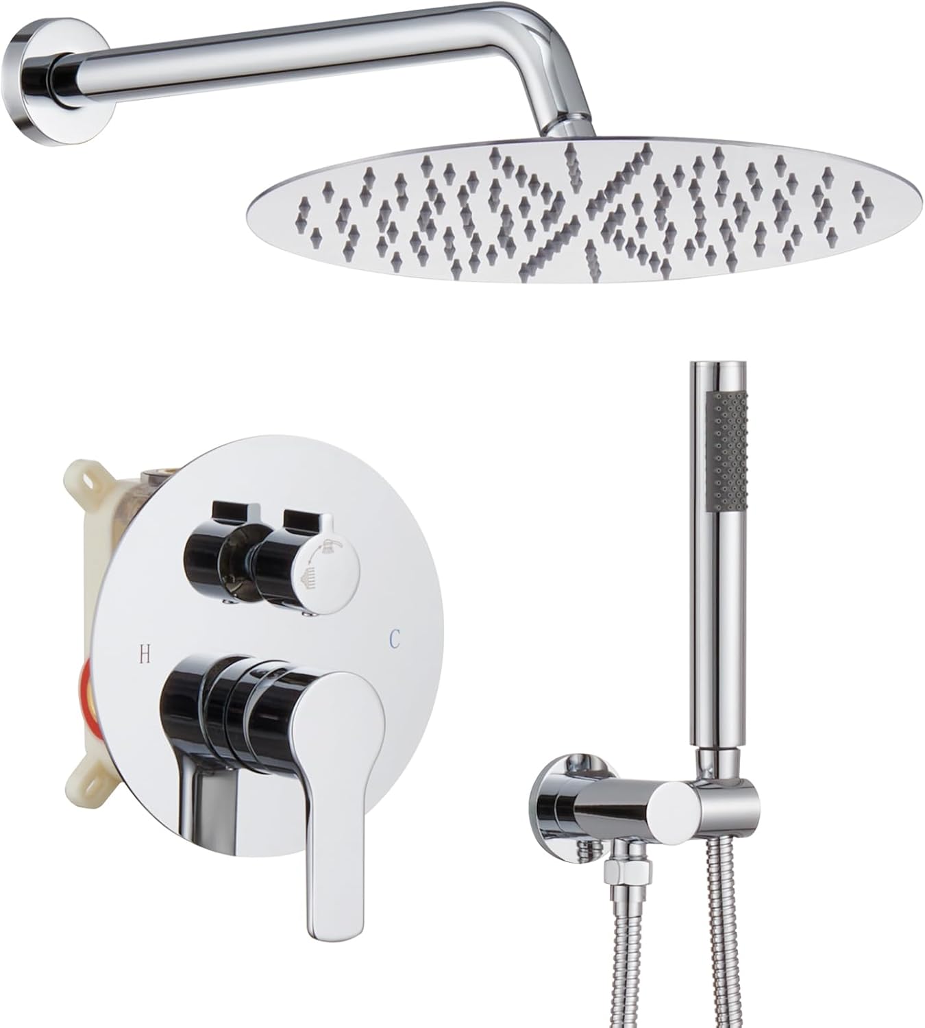 Iriber Chrome Shower System with 12" Round Rain Head and Handheld