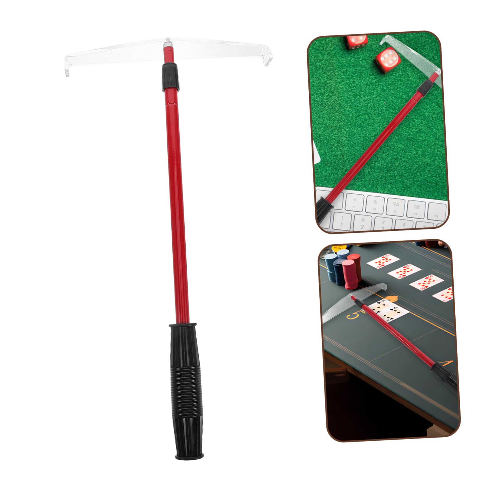Râteau Confortable en Poker de Acier Jetons Télescopique et Pratique Acrylique à Tenir Accessoire Rouge Jeux de Poker et Réunions Familiales