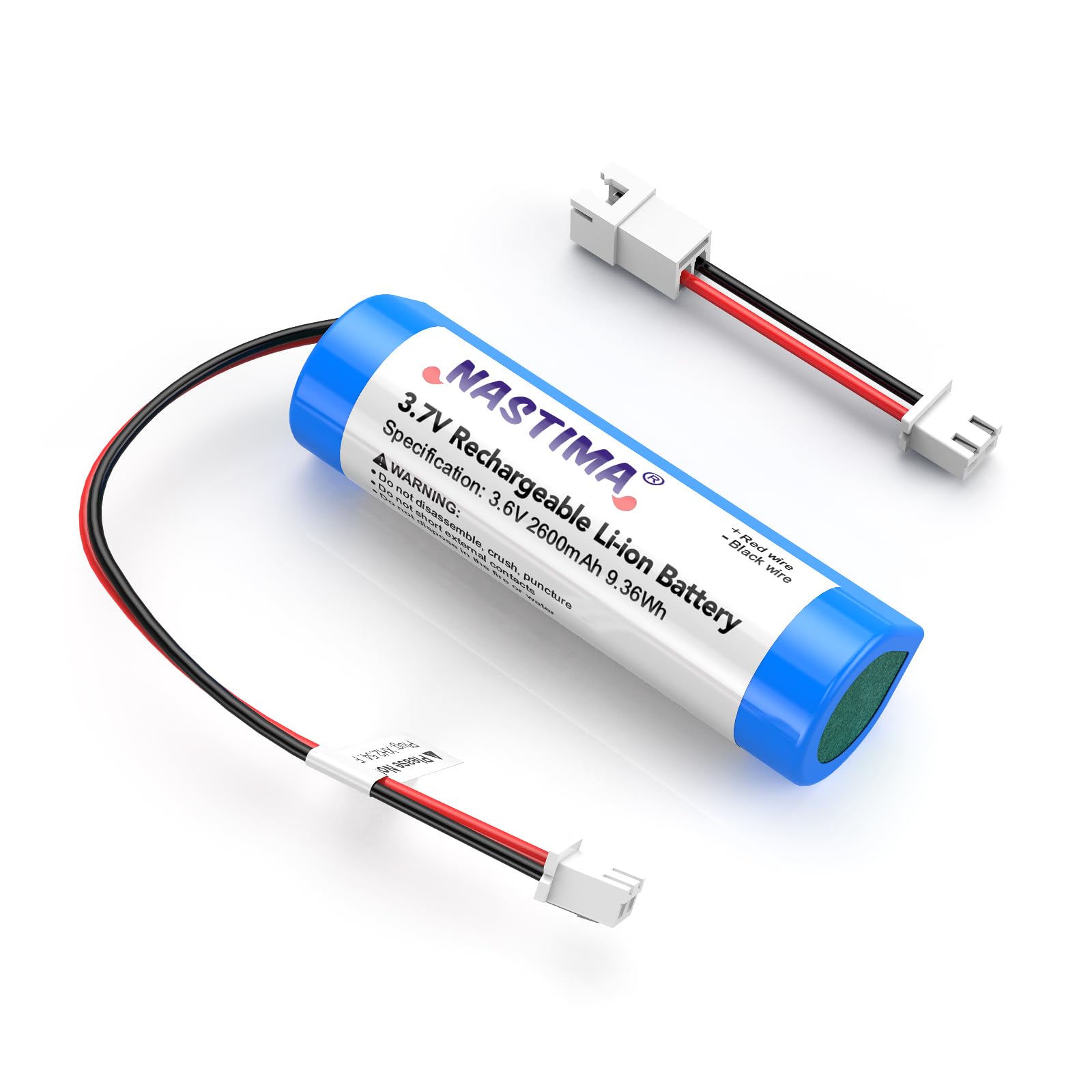 NASTIMA XH2.54/2P Plug 3.7V 2600mAh 9.36Wh Rechargeable Li-ION Battery for DIY Electronics, Voice Amplifiers, RC Toys, Lighting, with Polarity Conversion Cable